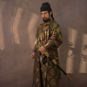 Tang restored baoxiang brocade round-collar robe yellow-pattern noble brocade round-collar robe Tang round-collar robe