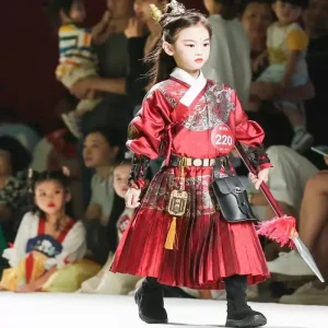 Ming-Style Kids Gold-Woven Zhuanghua Feiyufu, Jinyiwei Hanfu Yesa/Tieli Grand Ceremony Runway Look