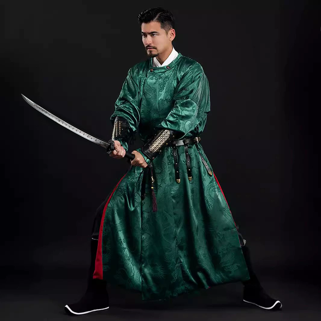 Authentic Original Tang-Style Quekua / Round-Collar Robe, Restored Jacquard Satin Unisex Hanfu - Image 3