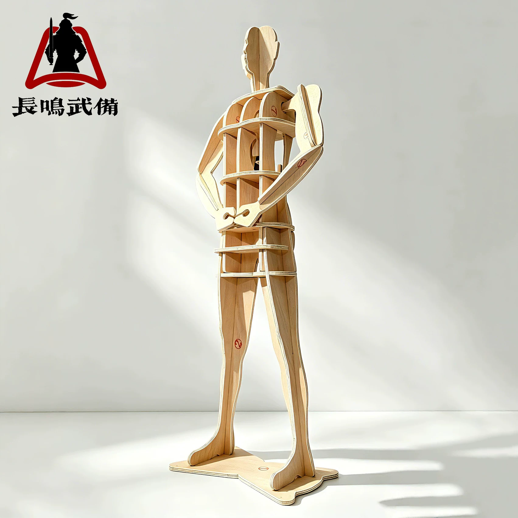 Chinese Armor Human-Form Display Stand, 180cm Wooden Mannequin Frame for Helmet & Armor - Image 2