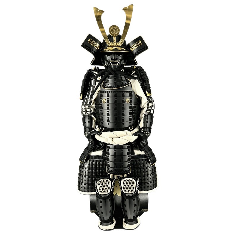 Japanese-style Black and White Samurai Armor Set, Hand-Gilded, Double-Horned Kabuto Helmet, Display Replica - Image 3