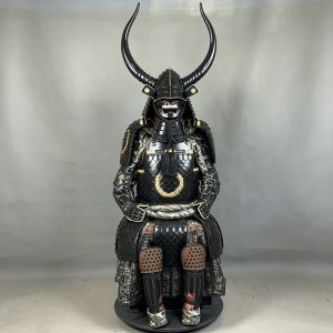 Japanese-style Horned Samurai Armor Replica, Wearable Role-Play Display Armor with Wooden Crate Packaging
