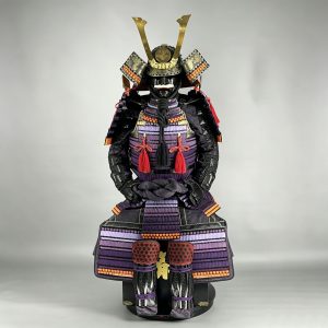 Ghost Face Japanese Samurai Armor Replica with Gradient Purple Rope Decoration for Exhibition Display