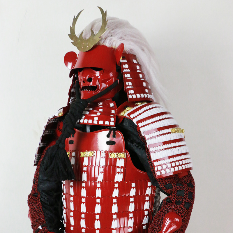 Japanese Samurai Kabuto Helmet Replica Wearable Iron Red-White Classical Craft Ornament - Image 2