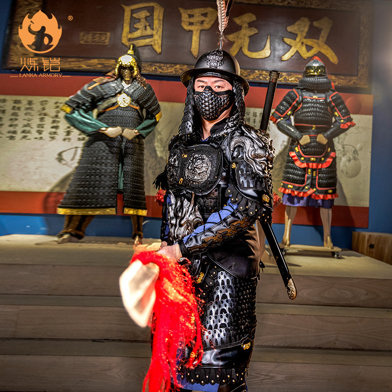 Black Han-Style Martial Arts Armor Set with Metal Arm Guards, Wearable Film Costume Prop - Image 3