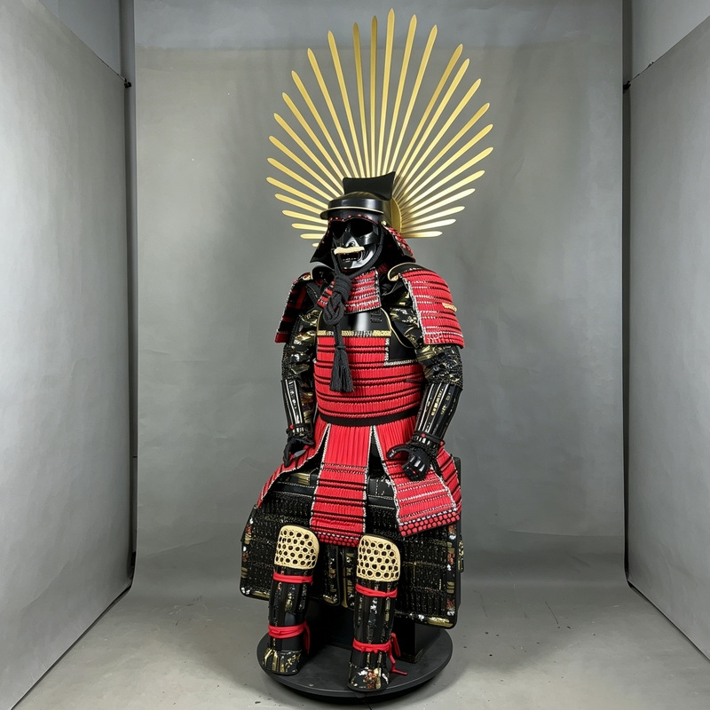 Toyotomi-style Red Sun Samurai Full Armor Ornament, Red and Black Warring States General Collectible - Image 2