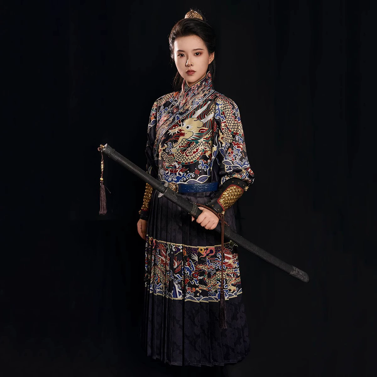 Unisex Ming Python Robe Feiyufu Tieli/Yesa Jinyiwei Hanfu with Mountain-Pattern Half Armor Skirt - Image 4