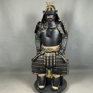 Japanese-Style Black and Gold Warrior Armor Set with Family Crest, Hand-Made Film Prop Replica