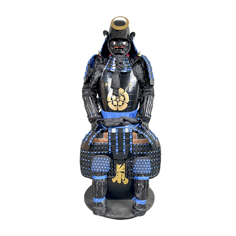 Japanese Samurai Armor Replica, Chinese-Style Film Prop Ornament, Black-Blue Metal Display Piece - Image 5