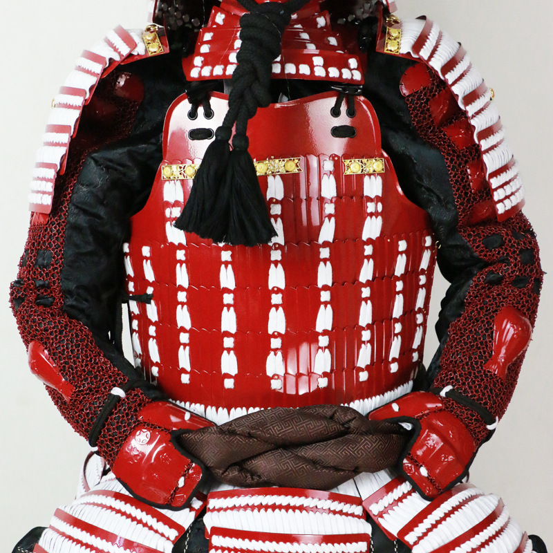 Japanese Samurai Kabuto Helmet Replica Wearable Iron Red-White Classical Craft Ornament - Image 4