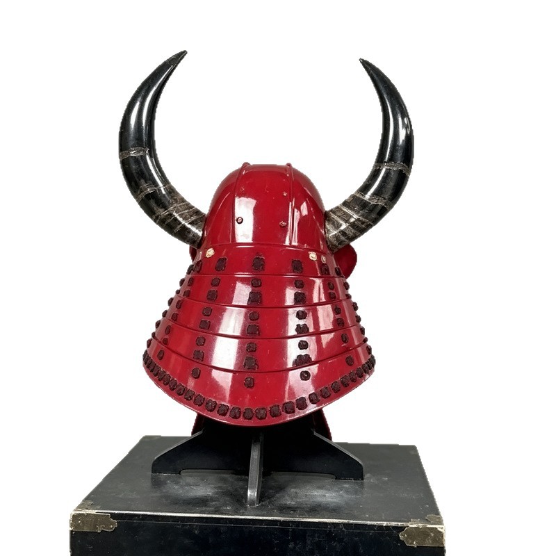 Red Horned Japanese Samurai Helmet with Ghost Mask, Iron Display Prop - Image 5