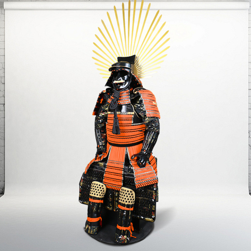 Wearable Japanese Samurai Armor Replica, Film Prop Display Suit, Orange Miyamoto Style - Image 3