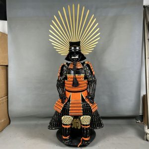 Golden Sun Fan Japanese-Style Samurai Armor Replica, Red Rope Braided Iron Body Armor Display Model