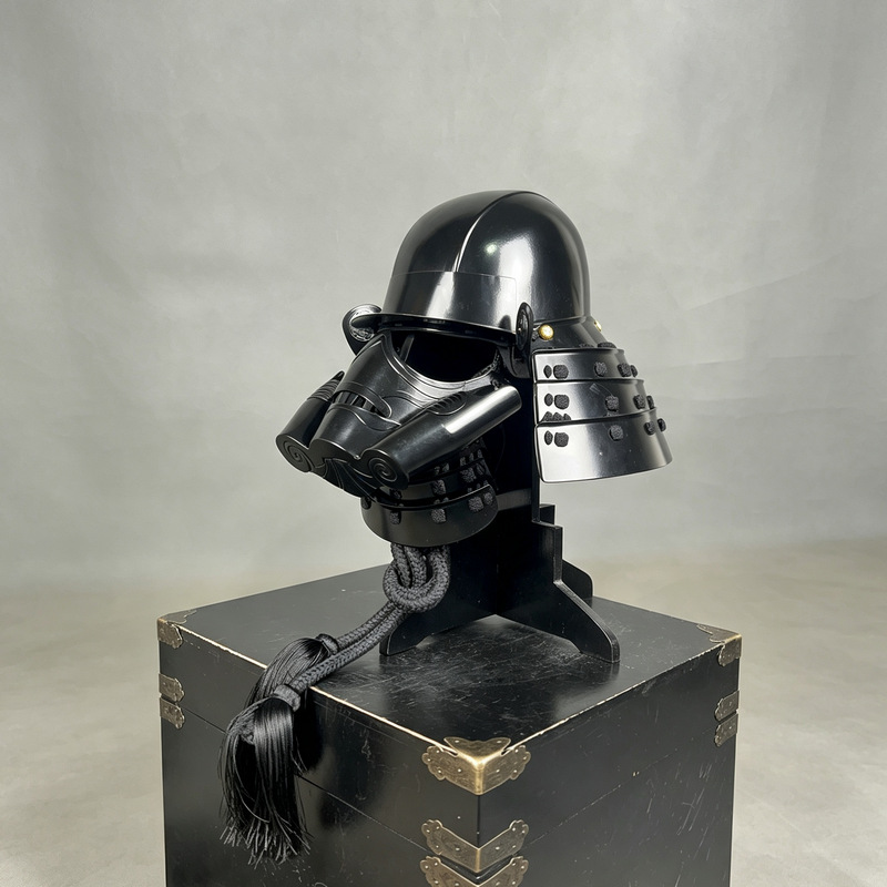 Japanese-style Black Samurai War Helmet Replica, Decorative Collectible Craft Ornament for Exhibition and Display - Image 3