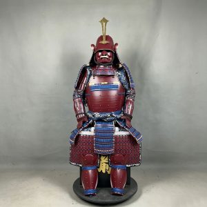 Burgundy and Blue Rope Sengoku-Period-Style Samurai Armor Replica, Hand-Reproduced Decorative Display Prop