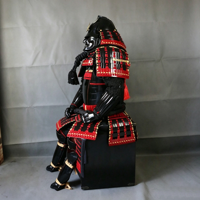 Vintage Japanese-Style Black-Faced Samurai Full Armor Set, Antique-Style Display Replica, Museum Photography Prop - Image 2