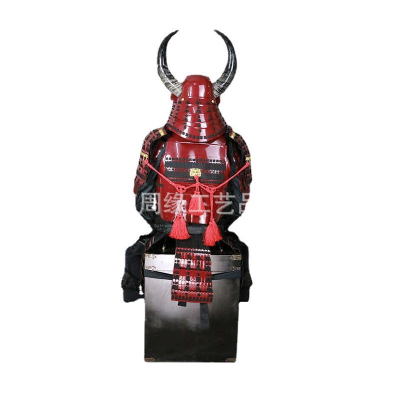 Japanese Samurai Kabuto Helmet Replica, Red Horned Crest, Film and Television Prop Armor - Image 5