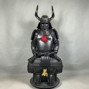 All-Black Double-Horned Japanese Samurai Armor Replica, Warring States-inspired Display Suit