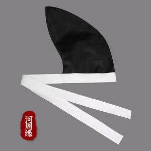 Japanese Eboshi Hat Replica, Black Cotton Satin Weave, Unisex Cosplay Prop Headwear
