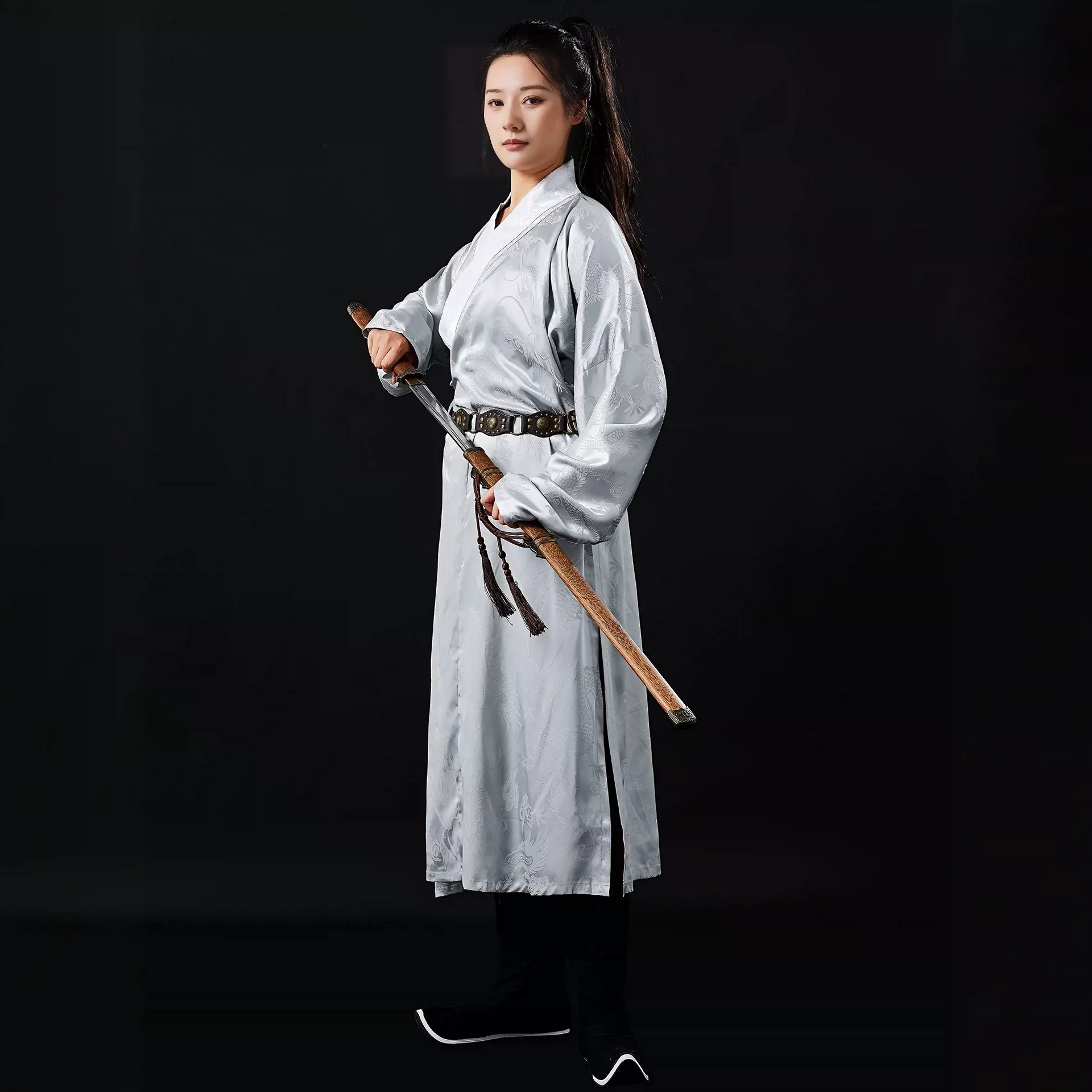 Dragon-Motif Ming Zhishen 2026 Unisex Cross-Collar Straight Hanfu, Armor Inner Swordsman Daoist Robe - Image 4