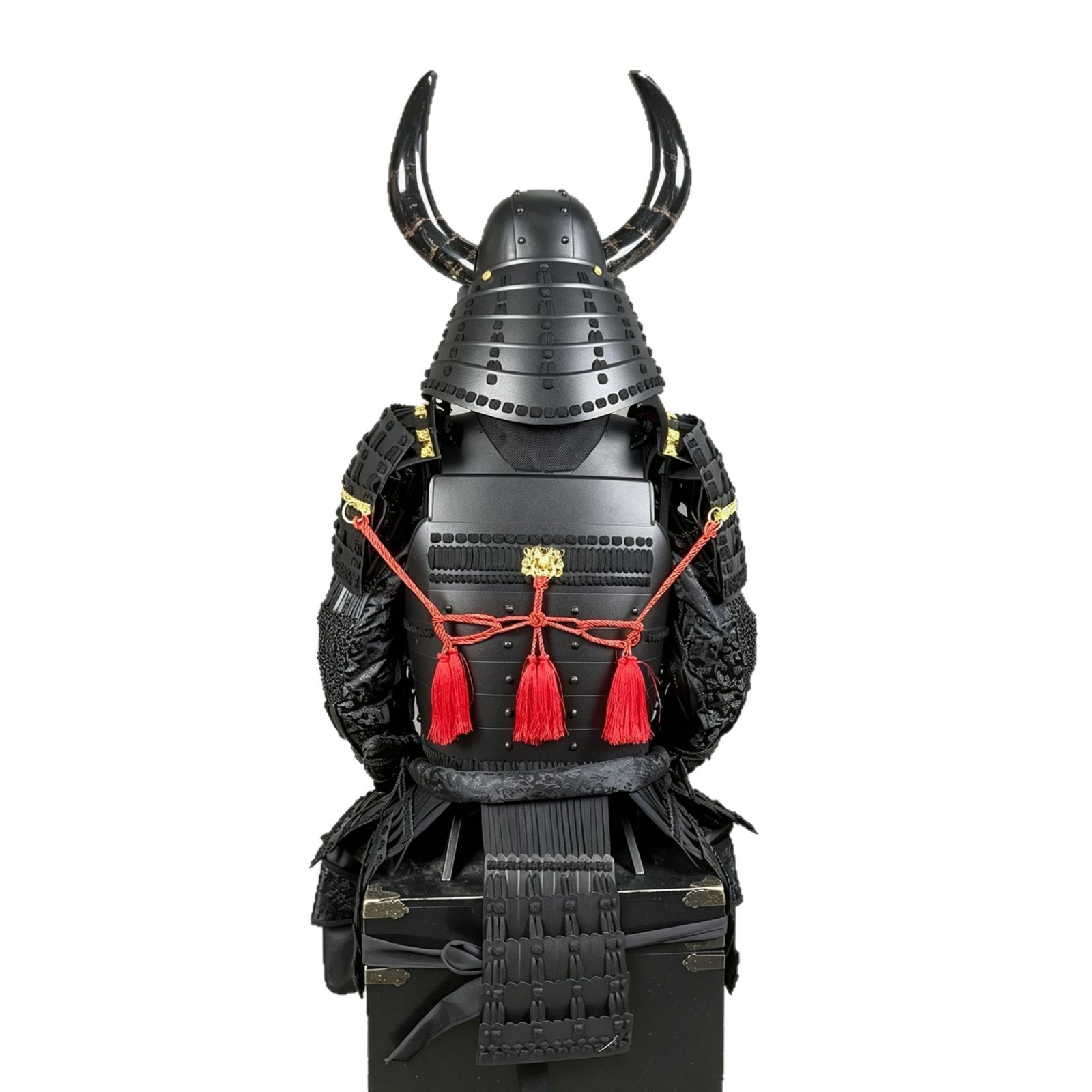 All-Black Double-Horned Japanese Samurai Armor Replica, Warring States-inspired Display Suit - Image 5