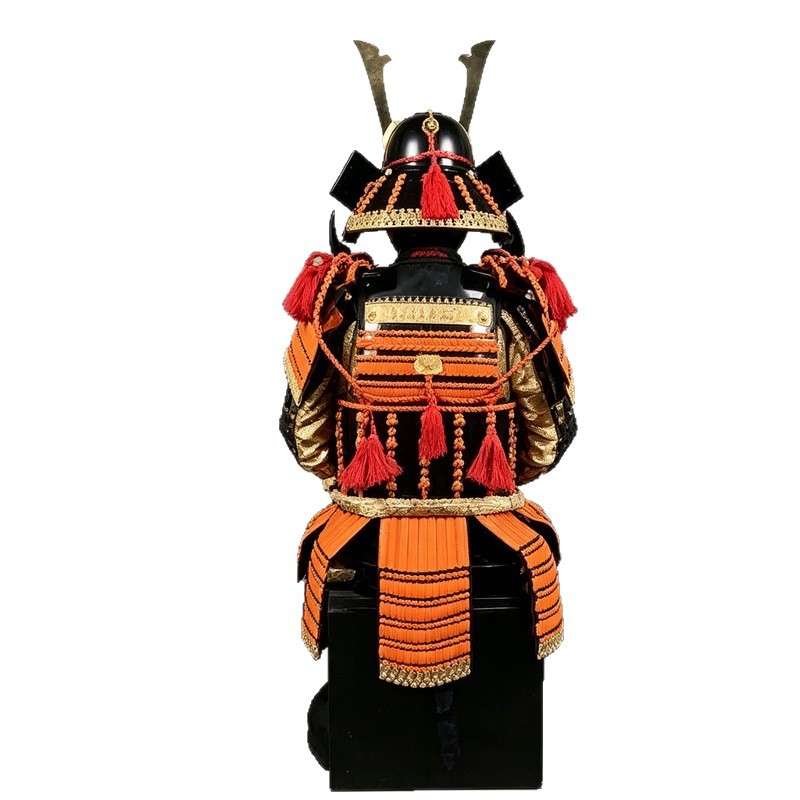 Orange and Black Japanese-style Warring States Samurai Armor Display Statue - Image 5