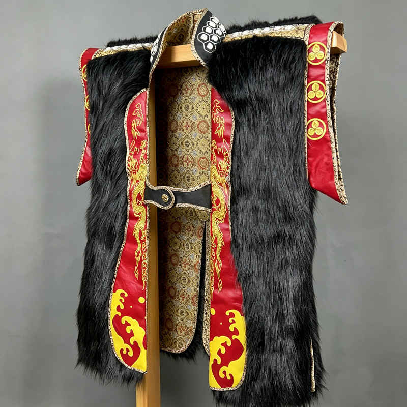 Black and Gold Long-Haired Japanese-Style Ceremonial Jinbaori Vest for Rituals and Stage Performances - Image 2