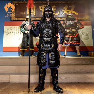 Black Han-Style Martial Arts Armor Set with Metal Arm Guards, Wearable Film Costume Prop