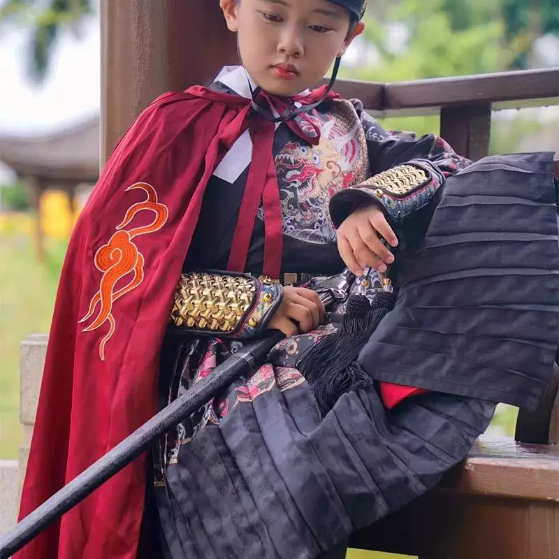 Ming-Style Kids Gold-Woven Zhuanghua Feiyufu, Jinyiwei Hanfu Yesa/Tieli Grand Ceremony Runway Look - Image 5