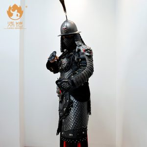 Black Wave-Patterned Split Armor Wearable General Costume, Tang & Ming-inspired Cosplay Suit