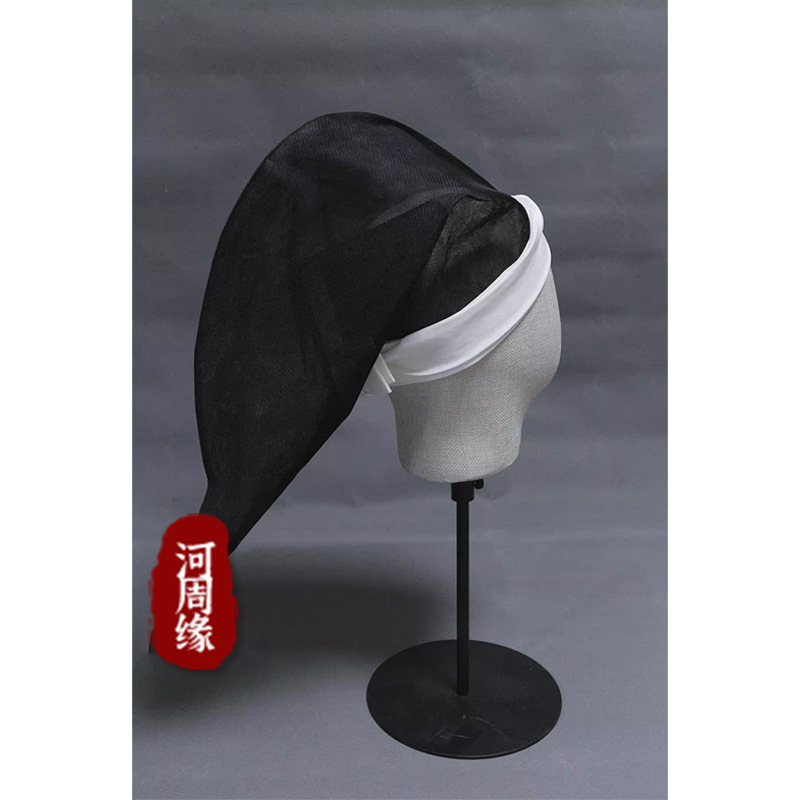 Japanese Eboshi Hat Replica, Black Cotton Satin Weave, Unisex Cosplay Prop Headwear - Image 2
