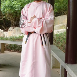 Pink round-collar robe real men wear pink Tang round-collar robe pink round-collar robe