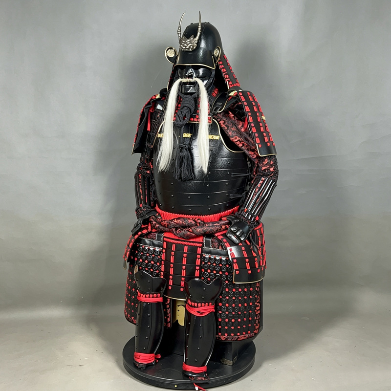 Weilai General-style Japanese Samurai Armor Replica with White-Bearded Ghost Horn Kabuto Helmet, Black and Red Thread Craft Armor for Film & - Image 2