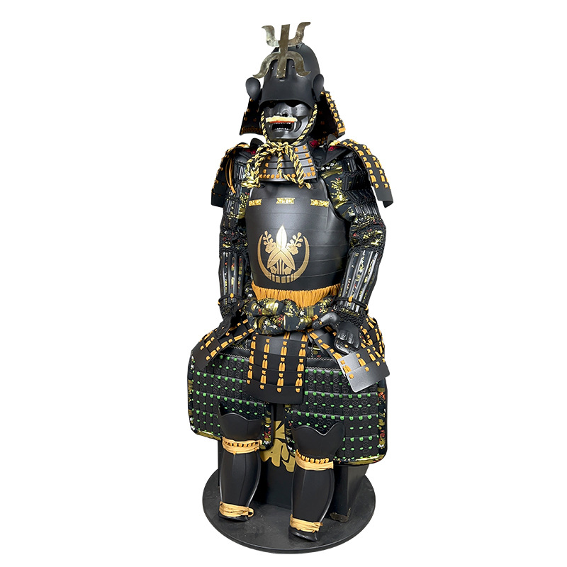 Japanese Samurai Armor Replica Wearable Iron Suit, Black-Yellow-Green Finish, Wooden Box Packaging - Image 3