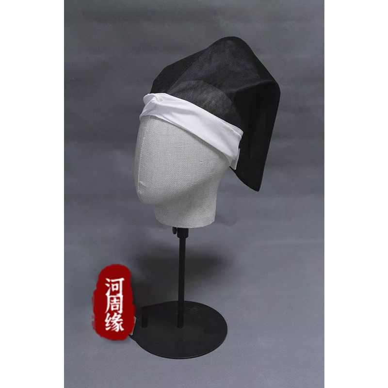 Japanese Eboshi Hat Replica, Black Cotton Satin Weave, Unisex Cosplay Prop Headwear - Image 4