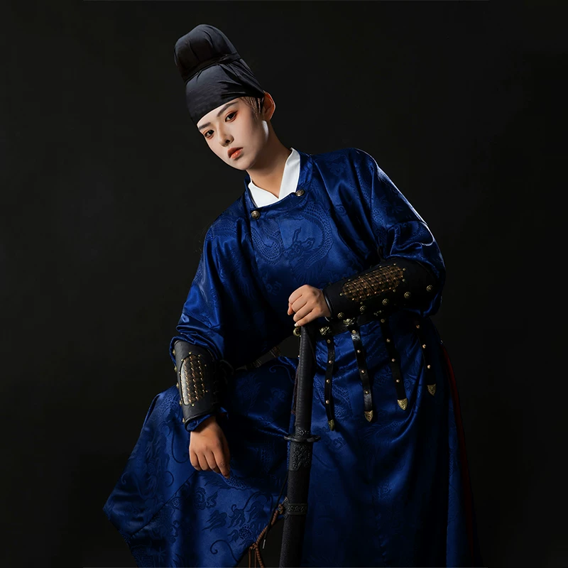 Authentic Original Tang-Style Quekua / Round-Collar Robe, Restored Jacquard Satin Unisex Hanfu - Image 2
