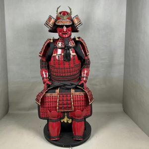 Red Sengoku-Period-Style Samurai Armor Set Replica, Iron Construction, Display and Collection Piece