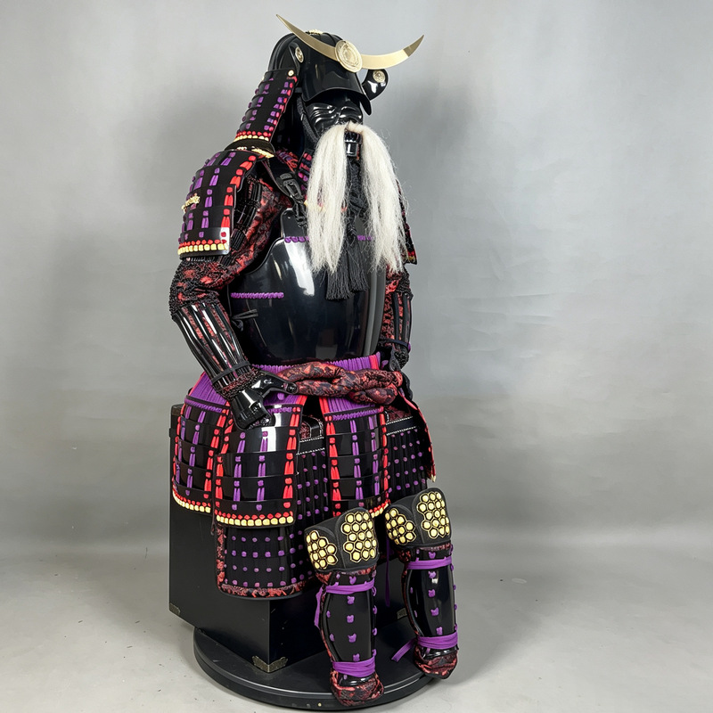 Purple-red Iron Samurai Armor Ornament Vintage Model Home Decor Film Prop - Image 2