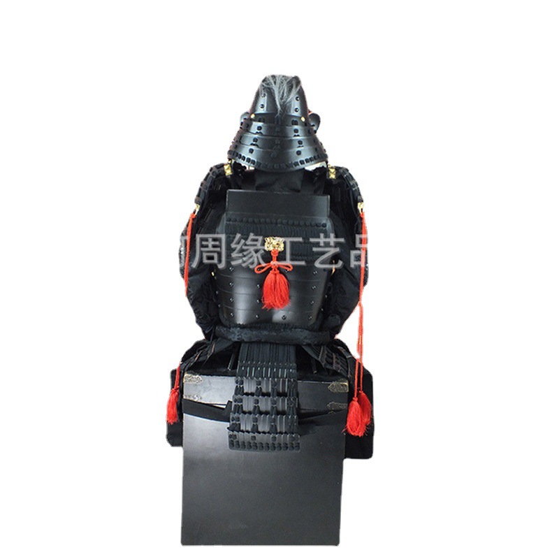 Black Japanese Samurai Armor Film & TV Prop Display Suit, Iron Construction, Wooden Box Packaging - Image 5