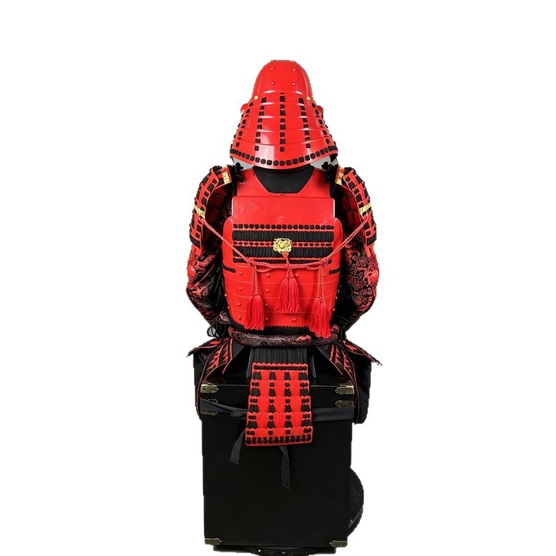 Flame Red Japanese-Style General Full-Body Armor Replica with Helmet and Coat of Arms Display Ornament - Image 5