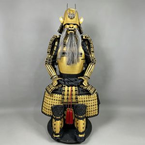 Japanese-style Golden Warlord Full Armor Set with Long-Bearded Faceplate, Role-Playing Prop Replica