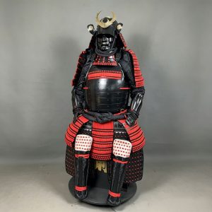 Samurai Armor Replica Full Set with Crescent Maedate and Demon Face Menpo, Floor-Standing Display Ornament