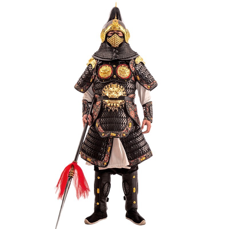 Film & Television Lamellar Armor Prop Set, 26-Piece Black Brocade Silver Split Armor, Wearable Metal Display Replica - Image 5
