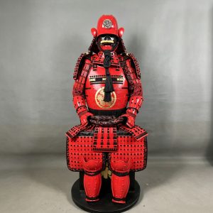 Flame Red Japanese-Style General Full-Body Armor Replica with Helmet and Coat of Arms Display Ornament