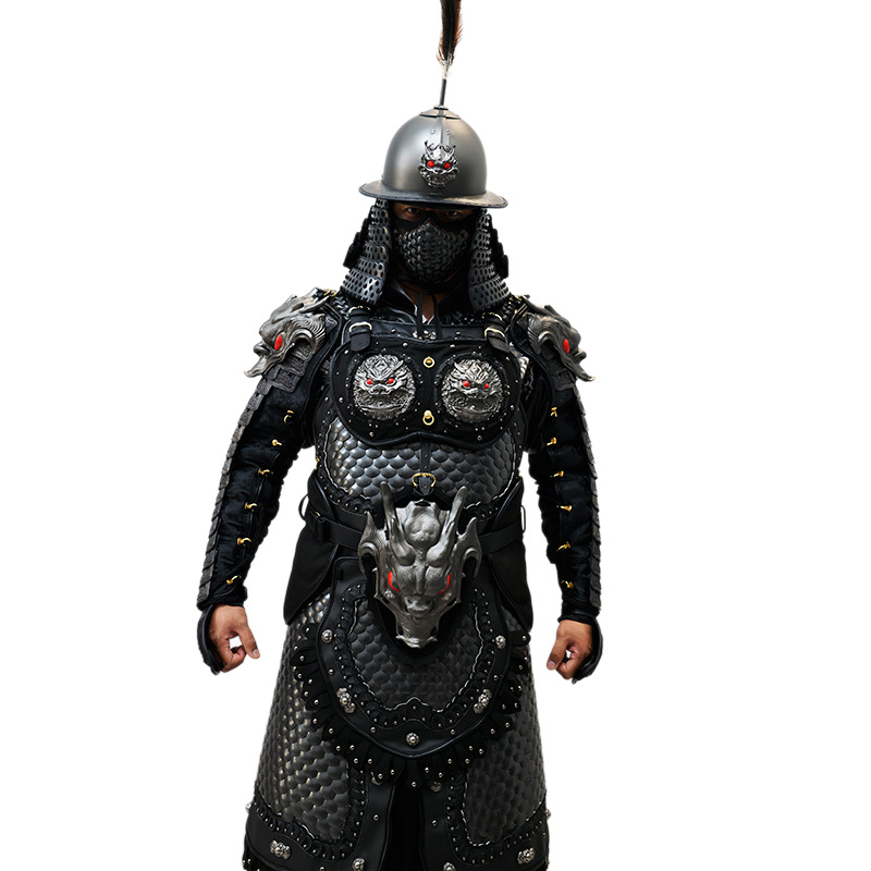 Black Wave-Patterned Split Armor Wearable General Costume, Tang & Ming-inspired Cosplay Suit - Image 5